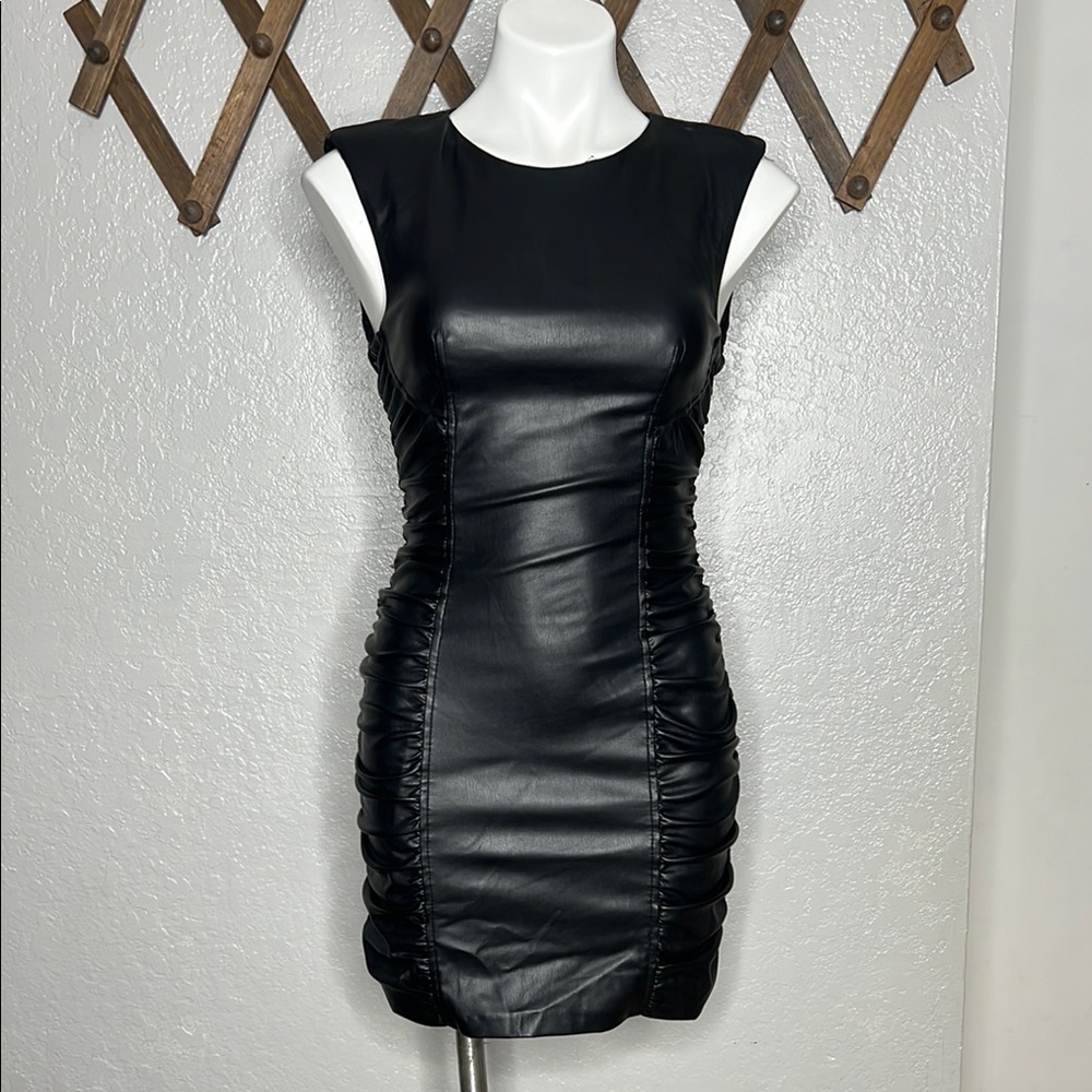 Pre-owner Zara Elegant faux leather Black Sleeveless Dress size S